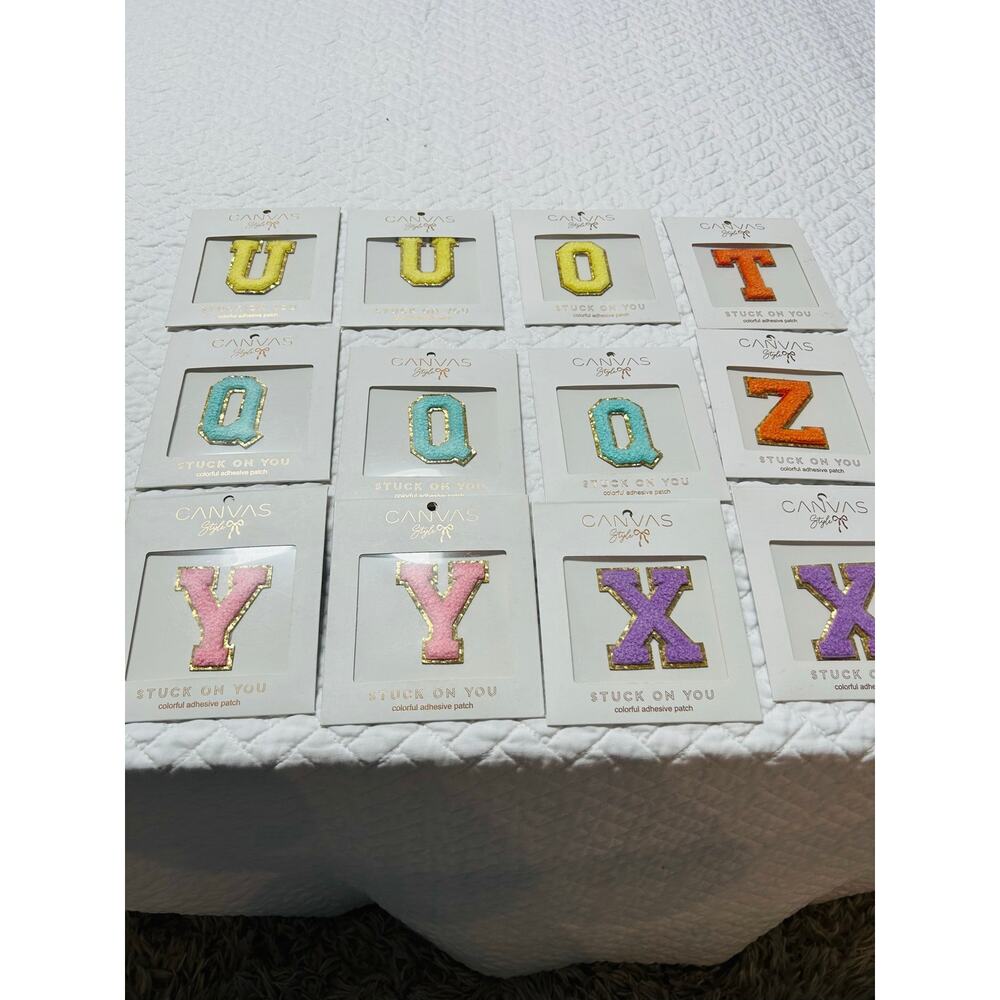 Lot of 12 CANVAS STYLE  COLORFUL ADHESIVE PATCHES / That can also be stitched
